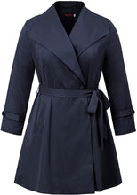 Load image into Gallery viewer, Lapel Trench Navy Plus Size Coat Belted Lightweight Long Jacket