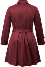 Load image into Gallery viewer, Lapel Trench Wine Red Plus Size Coat Belted Lightweight Long Jacket