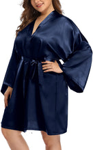 Load image into Gallery viewer, Plus Size Purple Kimono Sleeve Silk Robe