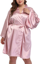 Load image into Gallery viewer, Plus Size Purple Kimono Sleeve Silk Robe