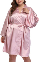 Load image into Gallery viewer, Plus Size Rose Pink Silk Kimono Robe