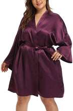 Load image into Gallery viewer, Plus Size Black Kimono Sleeve Silk Robe