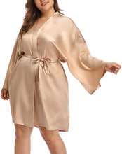 Load image into Gallery viewer, Plus Size Purple Kimono Sleeve Silk Robe
