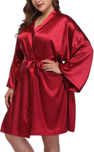 Load image into Gallery viewer, Plus Size Black Kimono Sleeve Silk Robe