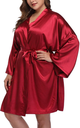 Plus Size Wine Red Silk Robe