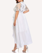 Load image into Gallery viewer, Ruffle Split White Low Chiffon Plus Size V Neck Maxi Dress