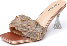 Load image into Gallery viewer, Rhinestone Braided Champagne Gold Open Toe High Heel Slippers