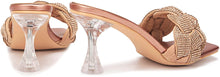 Load image into Gallery viewer, Rhinestone Braided Champagne Gold Open Toe High Heel Slippers