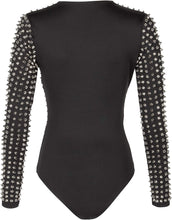 Load image into Gallery viewer, Rockstar Black Studded Rivet Studs Bodysuit Top