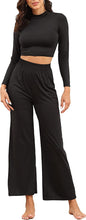 Load image into Gallery viewer, Funky Black High Neck Long Sleeve 2 Pcs Outfit Wide Leg Jumpsuit