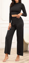 Load image into Gallery viewer, Funky Black High Neck Long Sleeve 2 Pcs Outfit Wide Leg Jumpsuit
