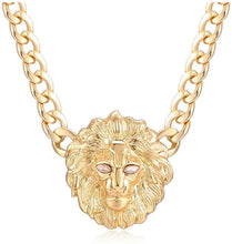 Load image into Gallery viewer, Women&#39;s Sparkly Alloy Gold Chunky Chain Statement Lion Head Necklace