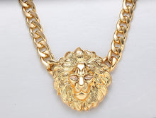 Load image into Gallery viewer, Women&#39;s Sparkly Alloy Gold Chunky Chain Statement Lion Head Necklace