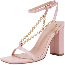 Load image into Gallery viewer, Square Open Toe Pink Chain Ankle Strap Sandals