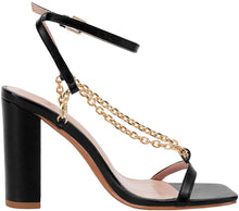 Load image into Gallery viewer, Square Open Toe Black Chain Ankle Strap Sandals