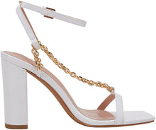 Load image into Gallery viewer, Square Open Toe White Chain Ankle Strap Sandals
