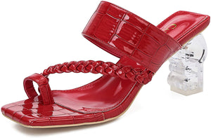 Square Toe Red Slip on Flip Flops Sandal
