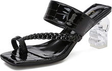 Load image into Gallery viewer, Square Toe Black Slip on Flip Flops Sandal
