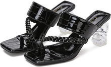Load image into Gallery viewer, Square Toe Black Slip on Flip Flops Sandal