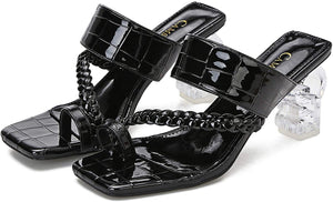 Square Toe Black Slip on Flip Flops Sandal