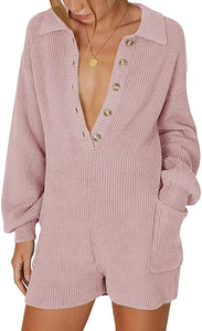 Loose Casual Navy Long Sleeve Knitted Loungewear Pajama