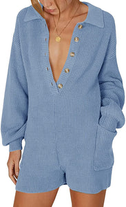 Loose Casual Navy Long Sleeve Knitted Loungewear Pajama