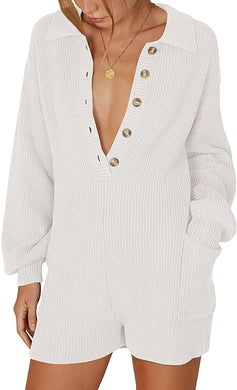 Loose Casual White Long Sleeve Knitted Loungewear Pajama
