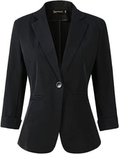 Load image into Gallery viewer, Black One Button 3/4 Sleeve Women&#39;s Dress Blazer