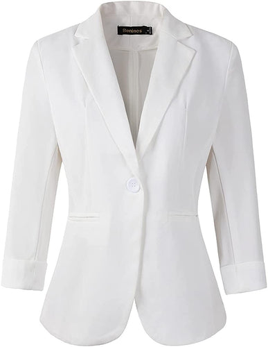 Women's White One Button 3/4 Sleeve Blazer