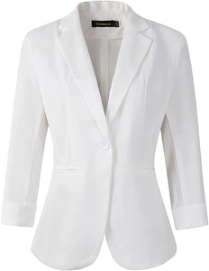 Women's White One Button 3/4 Sleeve Blazer