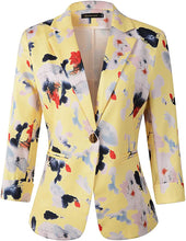 Load image into Gallery viewer, Women&#39;s Yellow Floral Printed 3/4 Sleeve Blazer