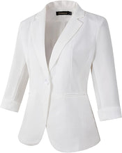 Load image into Gallery viewer, Women&#39;s White One Button 3/4 Sleeve Blazer