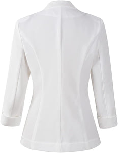 Women's White One Button 3/4 Sleeve Blazer