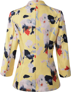 Women's Yellow Floral Printed 3/4 Sleeve Blazer