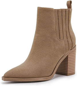 Pointed Toe Brown Chunky Block Slip on Boots
