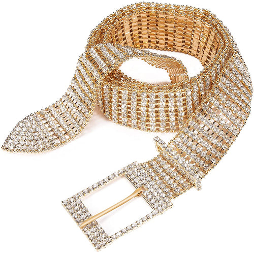 Gold Diamond Women's Dress Belt Pearl Bridal Beaded Shiny Diamond Waist Chain