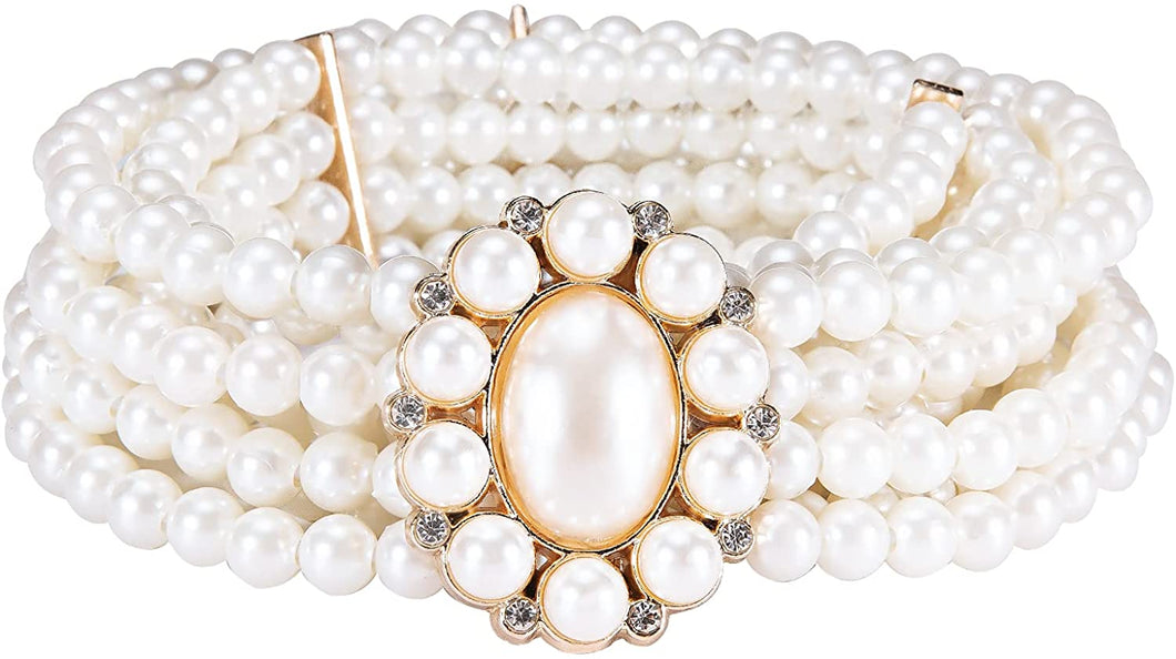 Pearl Matel Flower Women's Dress Belt Pearl Bridal Beaded Shiny Diamond Waist Chain