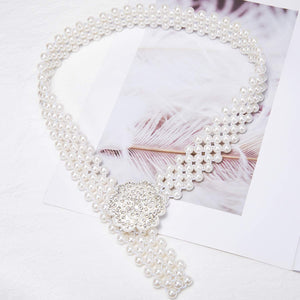 Silver Diamond Women's Dress Belt Pearl Bridal Beaded Shiny Diamond Waist Chain