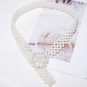 Beaded Pearl Flower Women's Dress Belt Pearl Bridal Beaded Shiny Diamond Waist Chain