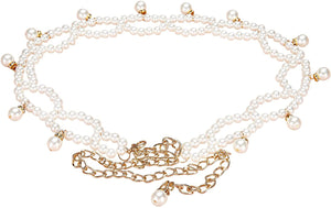 Pearl Matel Flower Women's Dress Belt Pearl Bridal Beaded Shiny Diamond Waist Chain