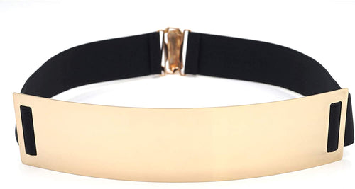 Black Gold Metal Stretch Fashion Belt with Elastic Mirror