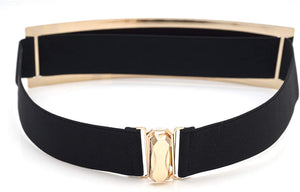 Black Gold Metal Stretch Fashion Belt with Elastic Mirror