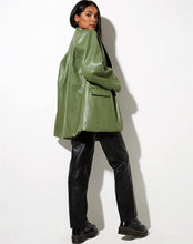 Load image into Gallery viewer, French Chic Green Faux PU Leather Long Sleeve Jacket