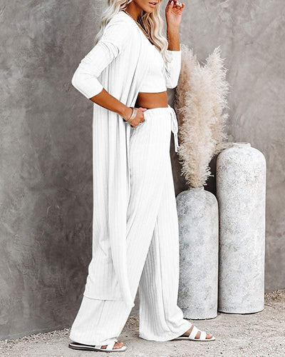 White Warm Knitwear Loose Pajamas Set