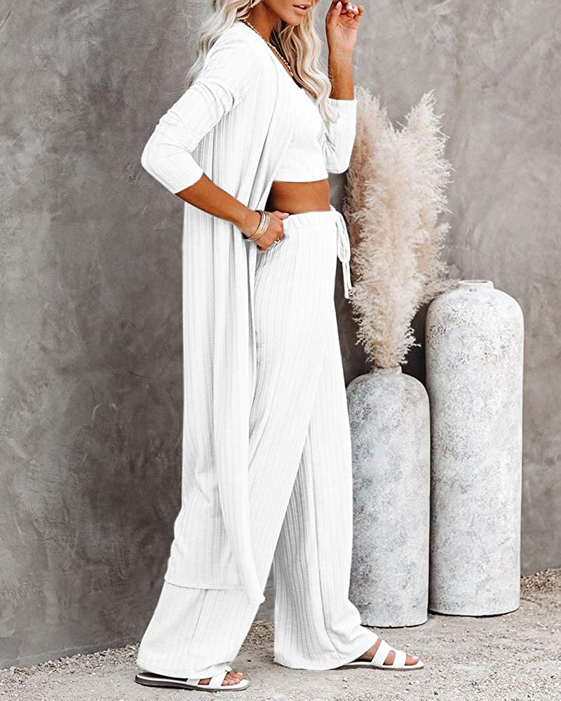 White Warm Knitwear Loose Pajamas Set