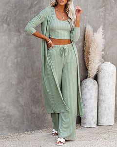 Sage Green Warm Knitwear Loose Pajamas Set