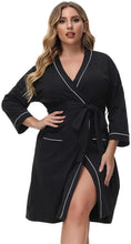 Load image into Gallery viewer, Plus Size Black Lightweight Cotton Kimono Loungewear
