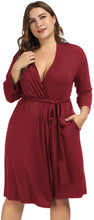 Load image into Gallery viewer, Plus Size Wine Red Lightweight Cotton Kimono Loungewear