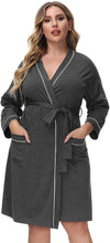 Load image into Gallery viewer, Plus Size Black Lightweight Cotton Kimono Loungewear