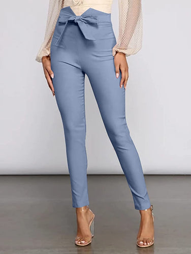 Ash Blue Front Tie High Waist Pants